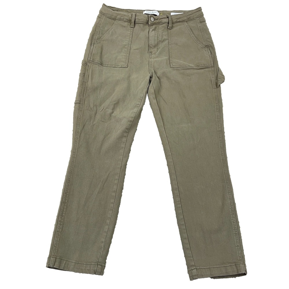 Judy Blue Jeans‎ Women 11 30 Slim Fit Carpenter Olive Green Moss Denim Straight - Picture 2 of 13